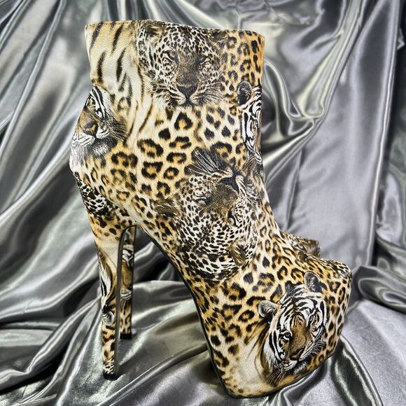 Bumper‎ Boutique Big Cat Tiger Print Ankle Boots Booties Platform High Heel Club - Picture 4 of 15